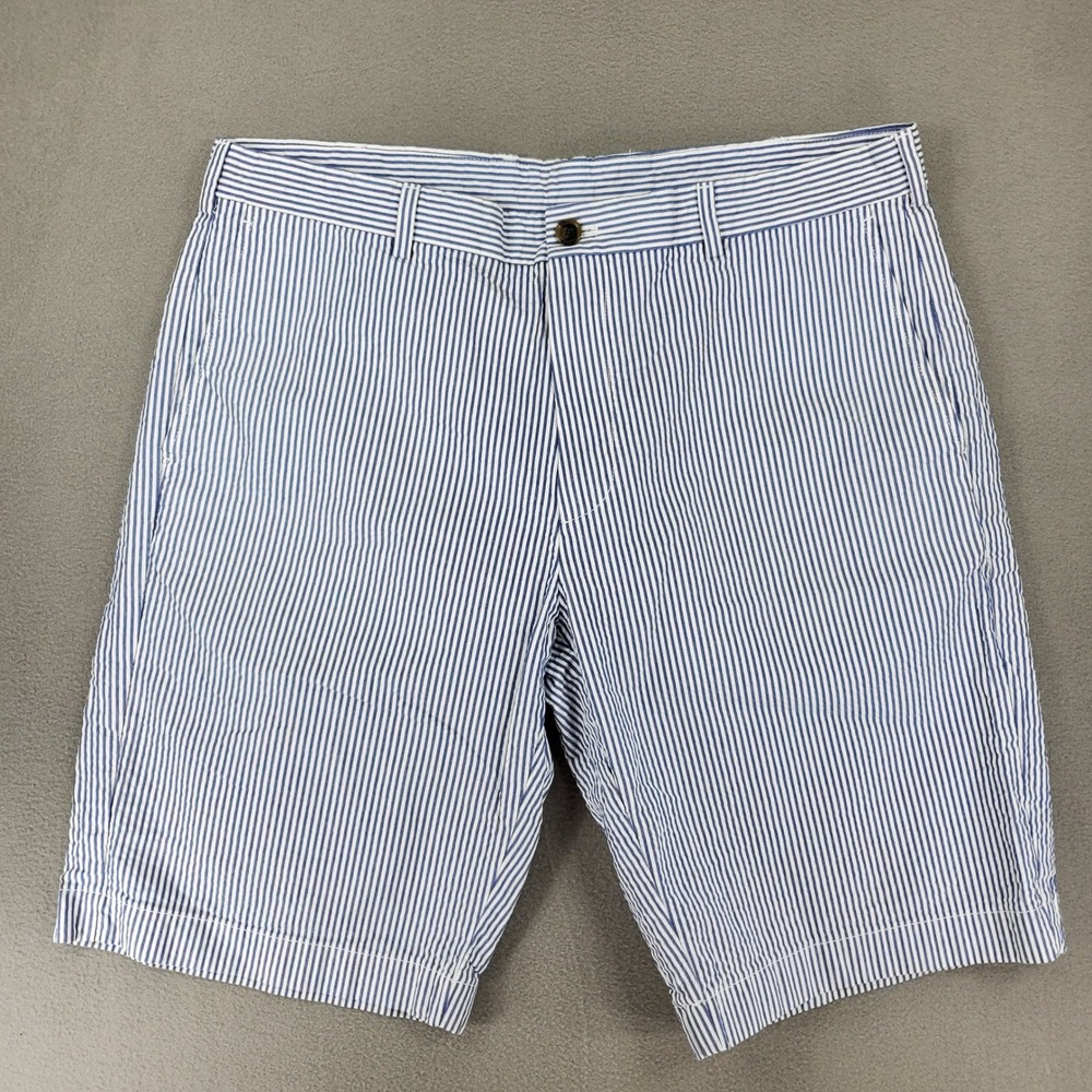 Brooks Brothers Chino Shorts Mens W38 Blue White Striped Seersucker Cotton Prep